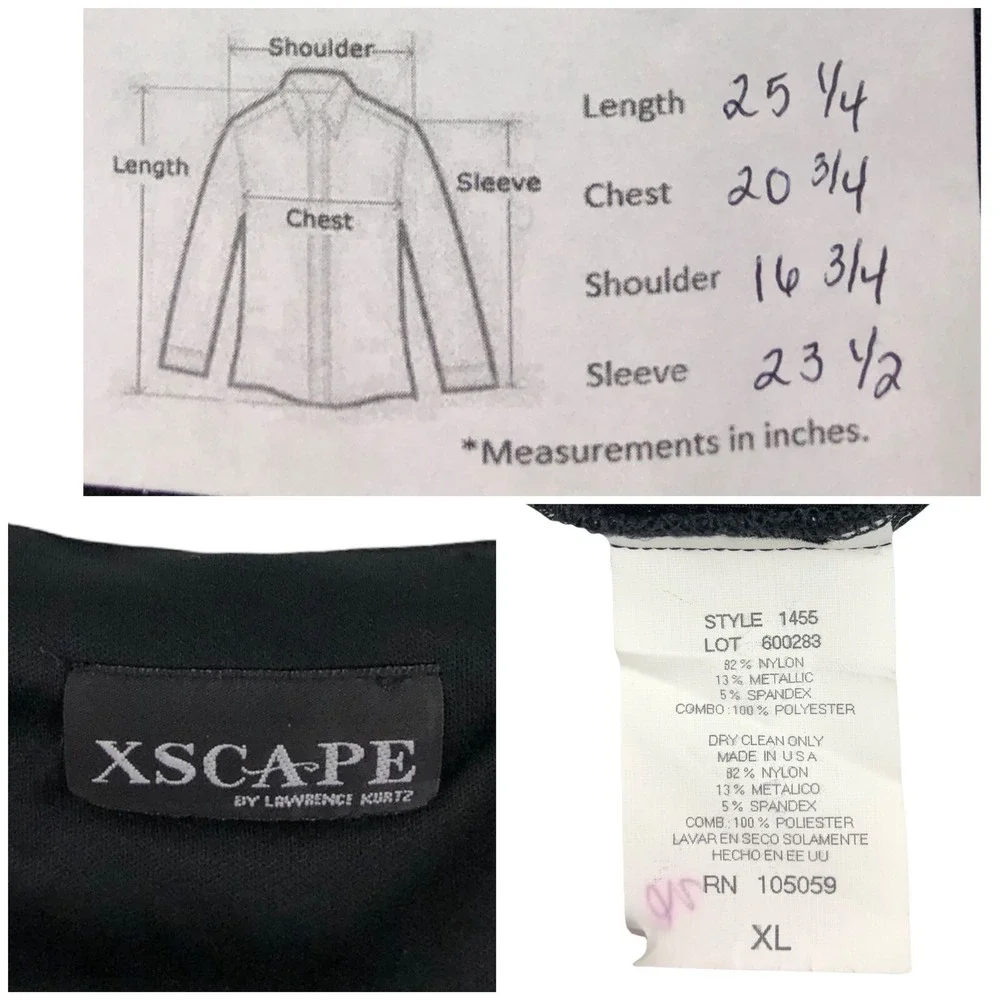 Xscape Women XL Tank Top Jacket Twin Set Black Fringe Metallic Silver Beaded EUC